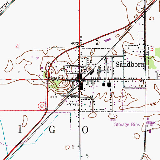Topographic Map of Sandborn, IN