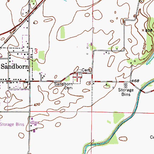 Topographic Map of Sandborn Cemetery, IN