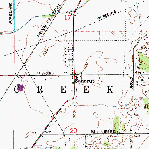 Topographic Map of Sandcut, IN