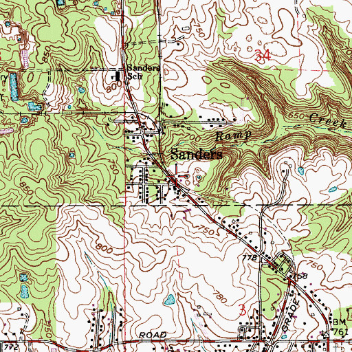 Topographic Map of Sanders, IN