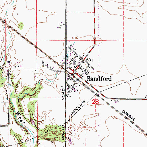 Topographic Map of Sandford, IN