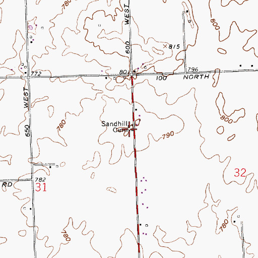 Topographic Map of Sandhill Cemetery, IN
