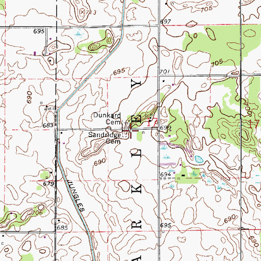Topographic Map of Sandridge Cemetery, IN