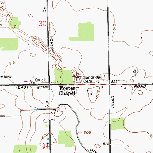 Topographic Map of Sandridge Cemetery, IN
