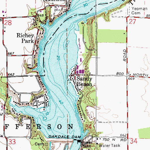 Topographic Map of Sandy Beach, IN