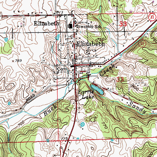 Topographic Map of Sandy Branch, IN