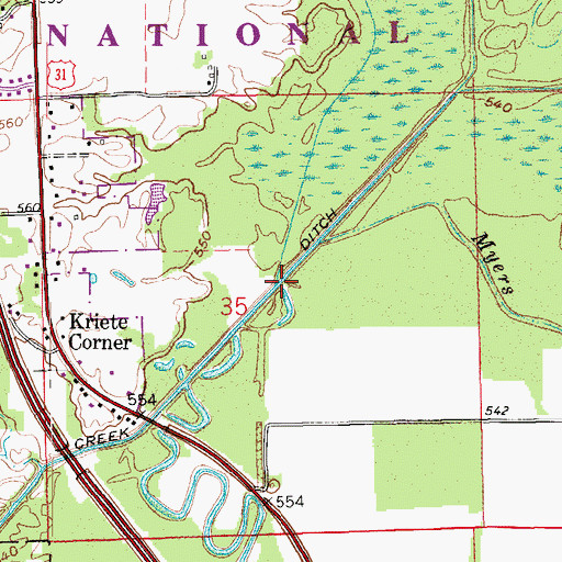 Topographic Map of Sandy Branch, IN