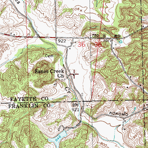 Topographic Map of Sanes Creek Church, IN