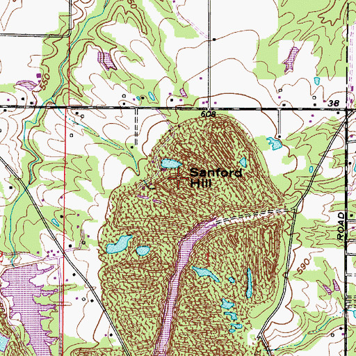 Topographic Map of Sanford Hill, IN