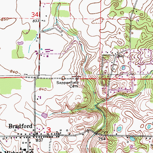 Topographic Map of Sappenfield Cemetery, IN