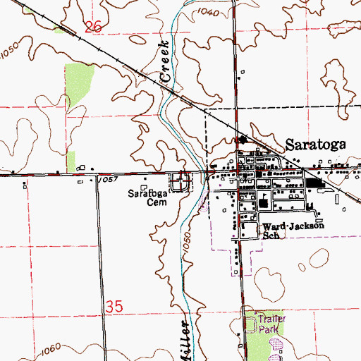 Topographic Map of Saratoga Cemetery, IN