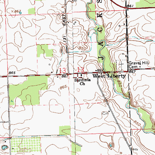 Topographic Map of Sardinia Church, IN