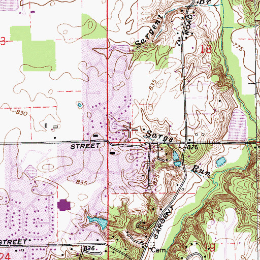 Topographic Map of Sargs Run, IN