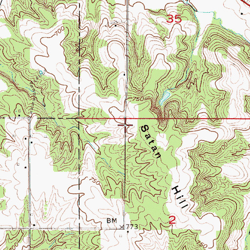 Topographic Map of Satan Hill, IN