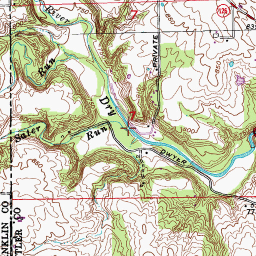 Topographic Map of Sater Run, IN