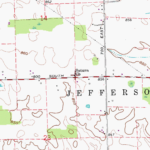 Topographic Map of Saturn Church, IN