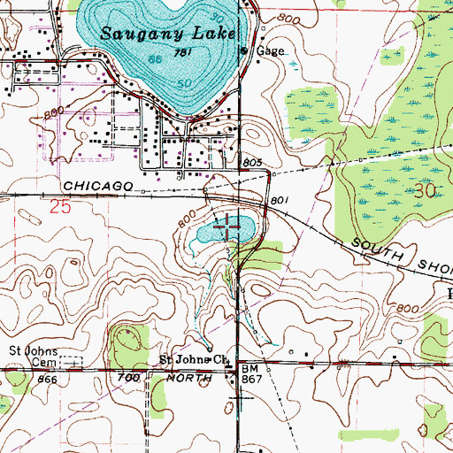 Topographic Map of Saugany Lake, IN