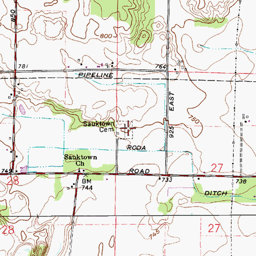 Topographic Map of Sauktown Cemetery, IN