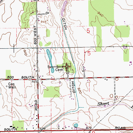 Topographic Map of Saunders Cemetery, IN