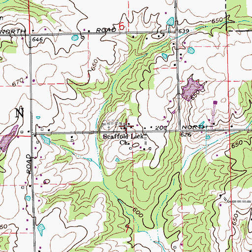 Topographic Map of Scaffold Lick Church, IN