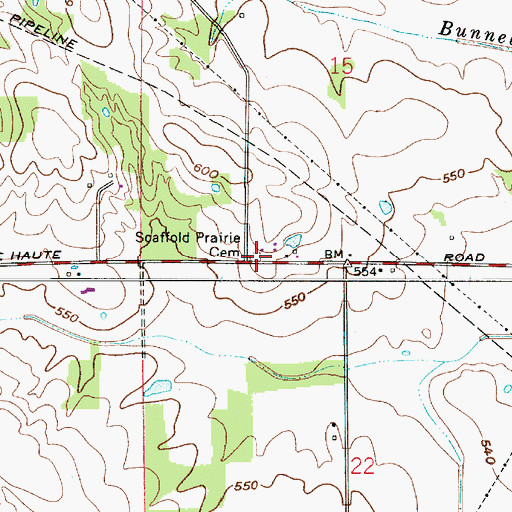 Topographic Map of Scafford Prairie Cemetery, IN