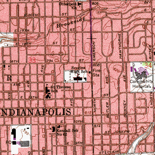 Topographic Map of Scecina Memorial High School, IN