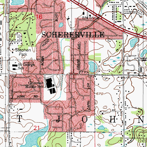 Topographic Map of Schererville, IN