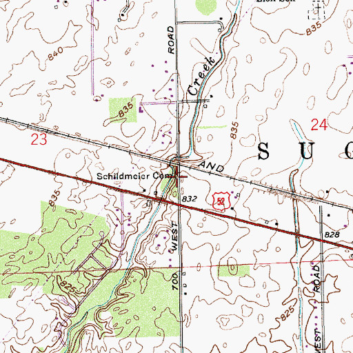 Topographic Map of Schildmeier Cemetery, IN