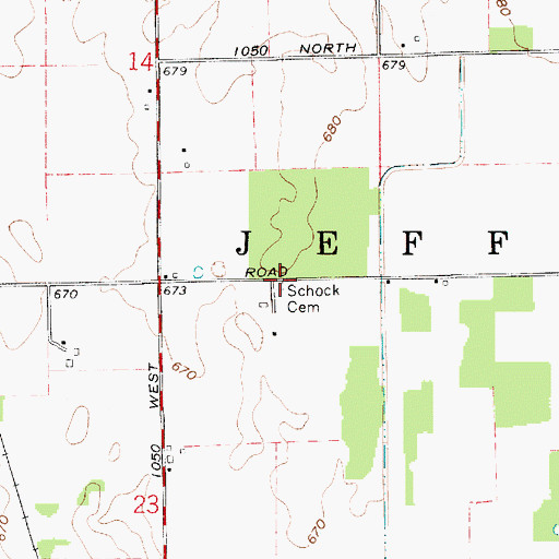 Topographic Map of Schock Cemetery, IN