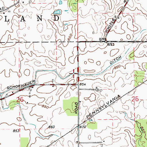 Topographic Map of Schoenauer Ditch, IN