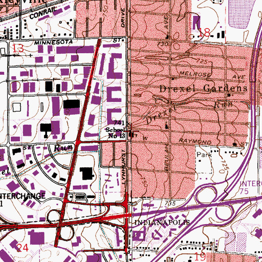 Topographic Map of School Number 13, IN