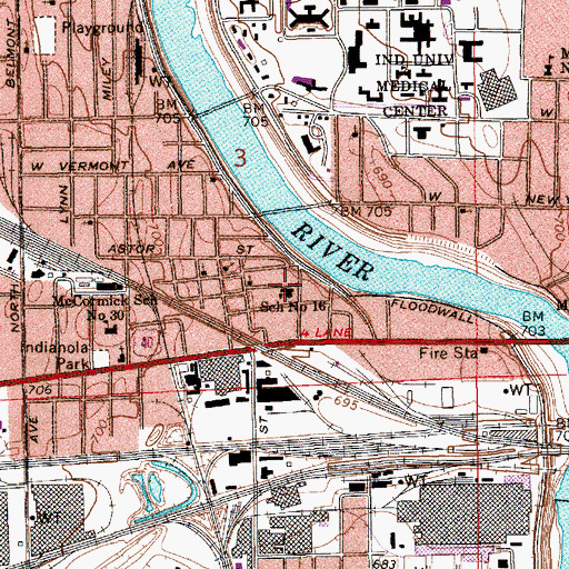 Topographic Map of School Number 16 (historical), IN