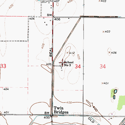 Topographic Map of School Number 3, IN