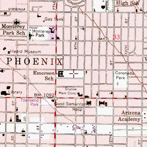 Topographic Map of Emerson Elementary School, AZ