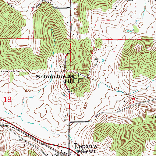 Topographic Map of Schoolhouse Hill, IN