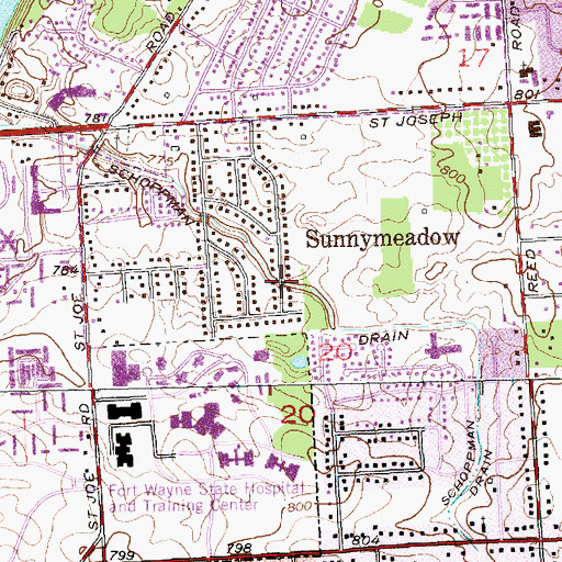 Topographic Map of Schoppman Drain, IN
