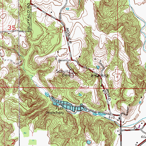 Topographic Map of Shultz Cemetery, IN