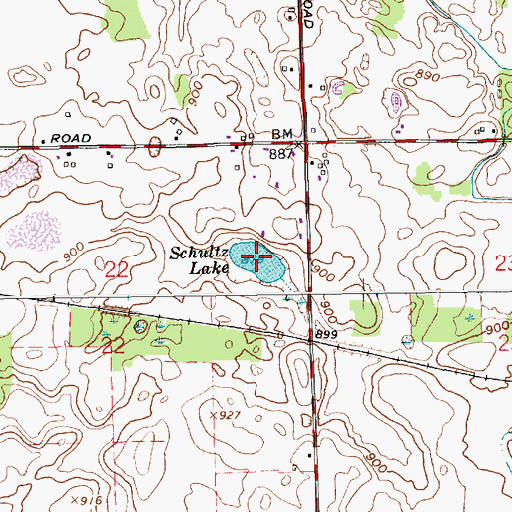 Topographic Map of Schultz Lake, IN