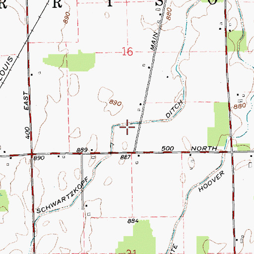Topographic Map of Schwartzkopf Ditch, IN