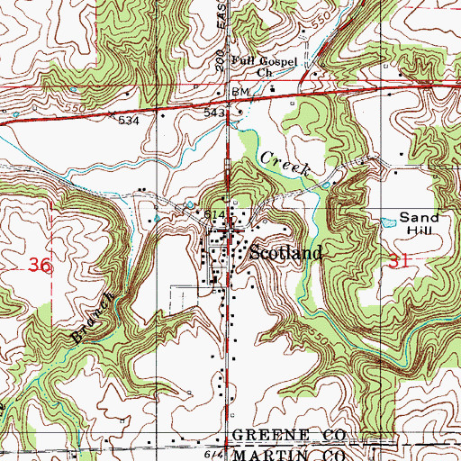 Topographic Map of Scotland, IN