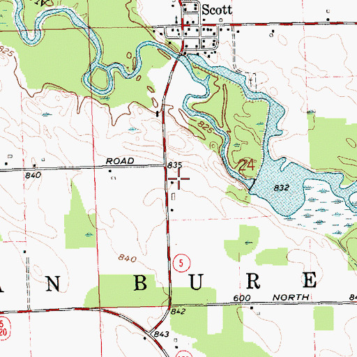 Topographic Map of Scott, IN