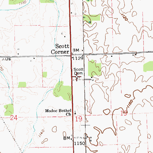 Topographic Map of Scott Cemetery, IN