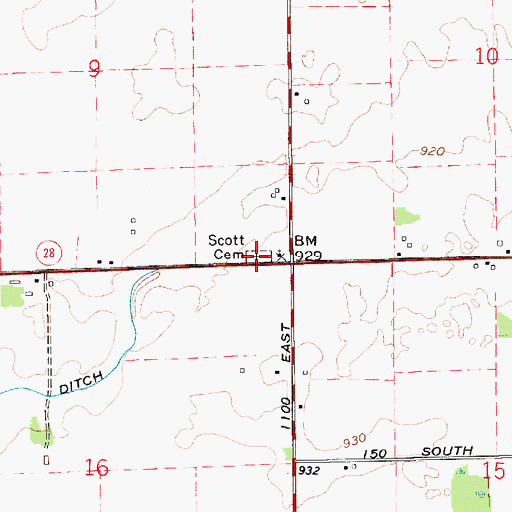 Topographic Map of Scott Cemetery, IN