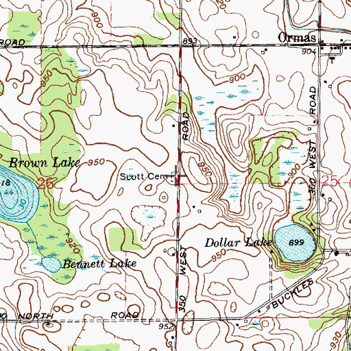Topographic Map of Scott Cemetery, IN