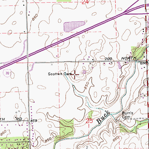 Topographic Map of Scotten Cemetery, IN