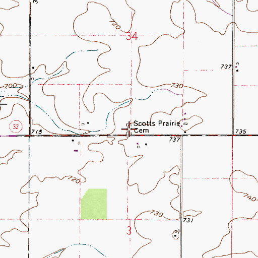Topographic Map of Scotts Prairie Cemetery, IN