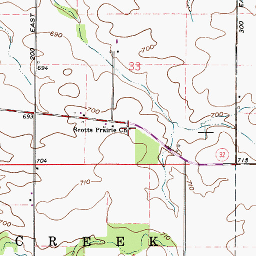Topographic Map of Scotts Prairie Church, IN