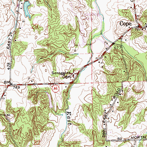 Topographic Map of Scroggins Cemetery, IN