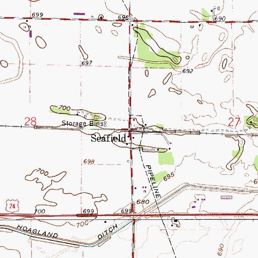 Topographic Map of Seafield, IN