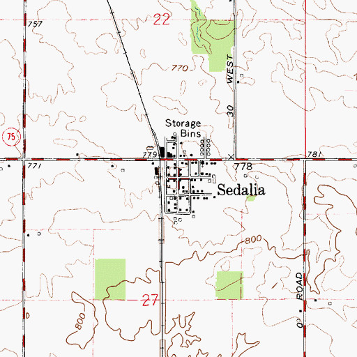 Topographic Map of Sedalia, IN